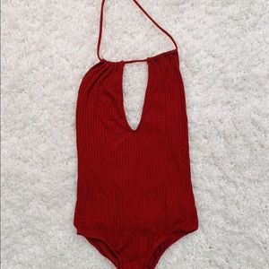 Red halter bodysuit